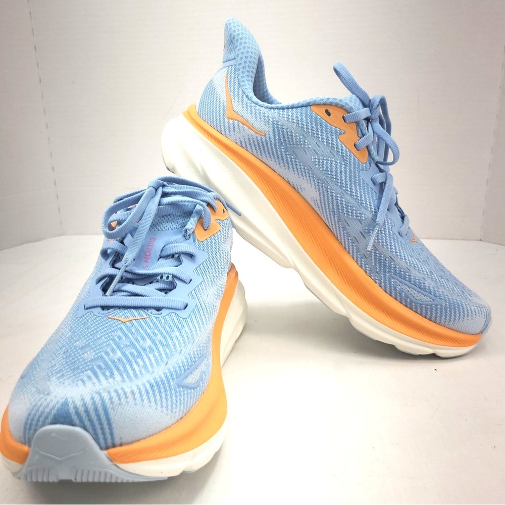 Hoka Clifton 9 Running Shoes Womens Size 8D Blue/Orange Cushioned FE2223G